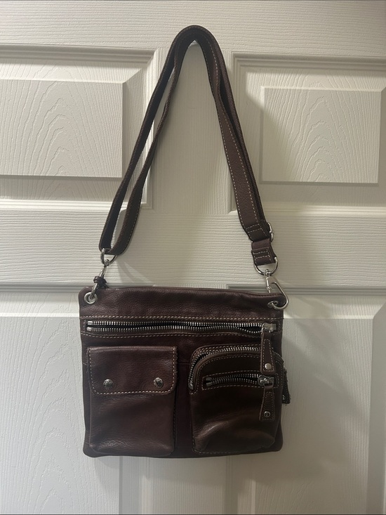 Fossil Handbags - Fossil Dark Brown Leather Shoulder Bag with Silver Hardware